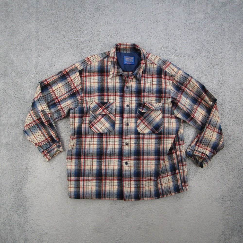 Vintage Pendleton Board Shirt Mens XL Blue Red Plaid Wool Camp Collar USA Made